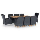 vidaXL 9-delige tuinset met kussens, polyrotan, donkergrijs