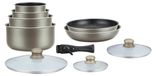 Ensemble de batterie de cuisine, 10 pièces, revêtement en pierre, poignées amovibles