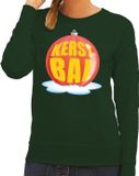 Bellatio Decorations Shoppartners Bv Foute kersttrui kerstbal rood op groene sweater voor dames - kersttruien S