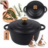 Hage - Gietijzeren Kookpan met Deksel - 5 Liter - Ø26 cm - Mat Zwart