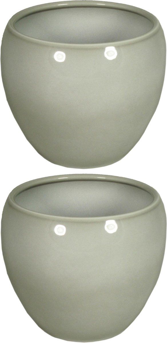 Floran 3x Bloempot Misty Grijs Keramiek - H15 x D17 cm