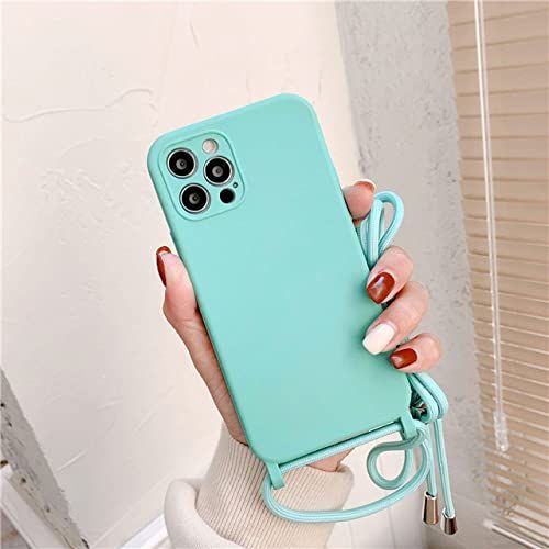 HUILUN Crossbody Lanyard Vloeibare Siliconen Telefoon Case Voor iPhone 13 Pro, Lichtblauw