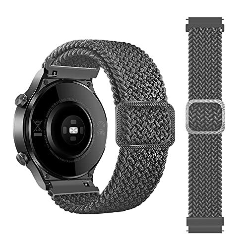 TZY Tiggo 22 mm Nylon Gevlochten Elastische Horlogebandjes Compatibel met Xiaomi Haylou RT LS05S/OnePlus Watch/Ticwatch GTX/CXB01/Polar Grit X/Vantage M/M2, Verstelbare Elastische Armband (grey)