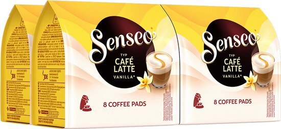 SENSEO Koffiepads Café Latte Vanilla (32 Pads, Vanilla Latte Pads voor Koffiepadmachines, Latte Koffie met Vanillesmaak), 4 x 8 Pads