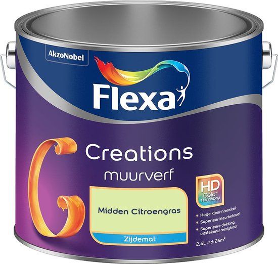 FLEXA Creations - Muurverf Zijde Mat - Midden Citroengras - 2,5 liter