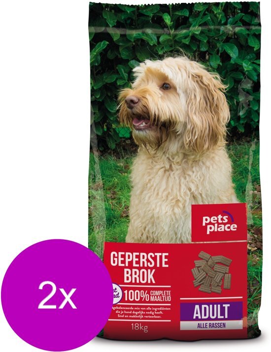 Pets Place Adult Geperste Brokken Gevogelte&Vlees - Hondenvoer - 2 x 18 kg