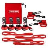 CRAFTSMAN CMXAZBS777 Zwart/rood 10-delige tie-down kit met ratel riemen, bungees, zachte lussen en opbergtas (0,7 kg breuksterkte) - vrachtbeheer en transport