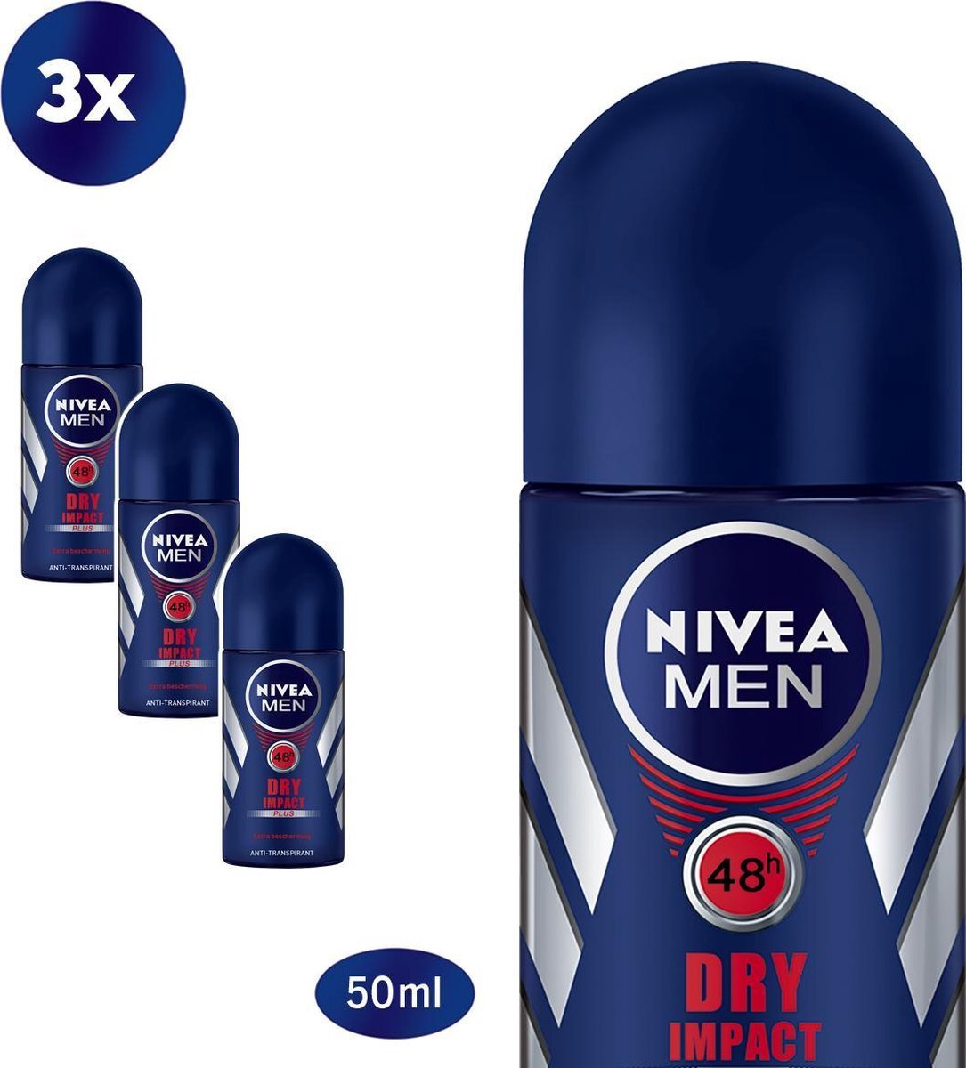 Nivea MEN Dry Impact Deodorant Roller - 3 x 50 ml - voordeelverpakking