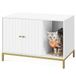 Feandrea Meuble pour litière pour chat avec tapis à gratter, pieds hauts, 80 x 50 x 55 cm | Maison pour chat, table d'appoint pour chat, blanc nuage et or pâle, collection BRYAN PCL007W01