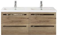 BES LED Seville Badmeubelset 120 cm - 4 Laden Natuur Eiken - Wastafel Djazz Dubbel