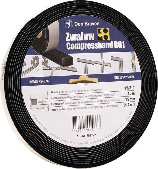 Den Braven Zwaluw 201717 Compress Band BG1 Compressieband - Antraciet - 15mm x 10m