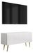 3xE living meuble TV avec façade nervurée, blanc mat, pieds inclinés dorés