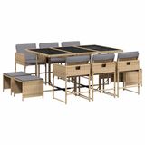 vidaXL 11-delige Tuinset met Kussens, Poly Rattan, Gemengd Beige