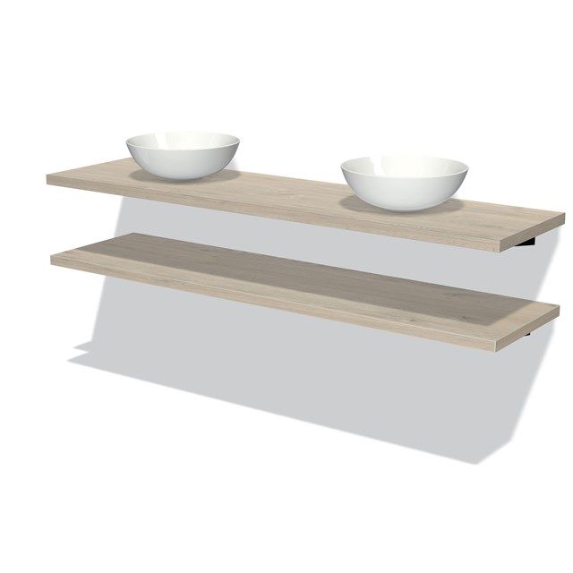 Maxaro Badkamermeubel voor Waskom 180 cm Modulo Plato Lichtgrijs Eiken 2 Wastafelbladen