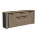 Demeyere Lage kast met veel houten opslag, industriële stijl, kleur Halifax eiken, mat, met zwarte metalen afwerking, 219 x 91 x 45 cm