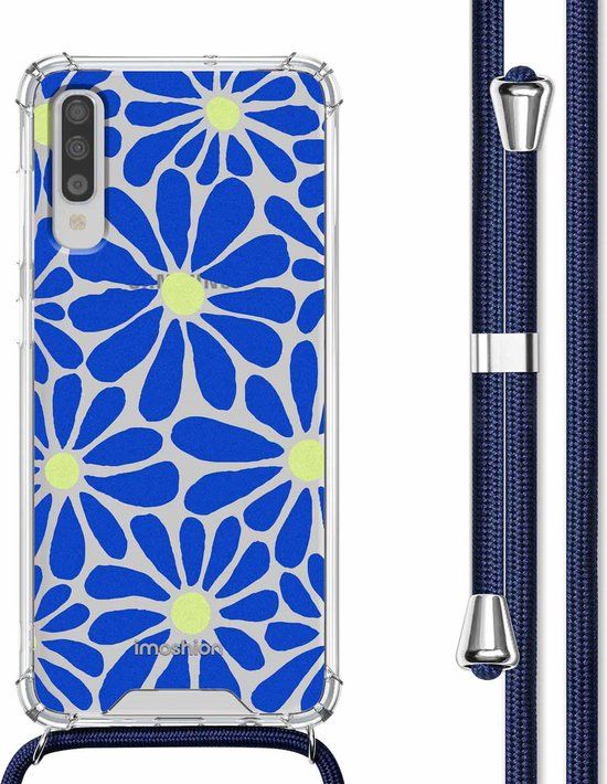 iMoshion Hoesje Samsung Galaxy A70 - Cobalt Blue Flowers Connect - Met Koord