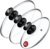KADAX Pandekselset, universeel deksel van glas met handvat, hittebestendige dekselset in verschillende maten, pannendekselset, glazen deksel voor pot, pan (22 + 26 + 30 cm, zwart en zilver handvat)