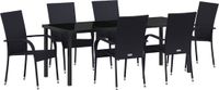 vidaXL Tuin Eettafel Set 7-delig Zwart Gepoedercoat Staal