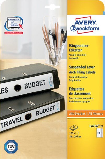 Avery Ordnerrugetiketten - wit - 34,0 x 297,0 mm - permanent klevend