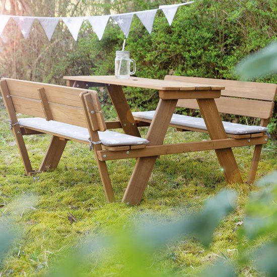 Roba Kinder Picknicktafel for 4 Outdoor Deluxe teak met rugleuning - Wit