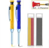 PigMig Hervulbaar Bouwpotlood Set - 2x Timmermanspotlood (Geel & Blauw) met 12 Navullingen