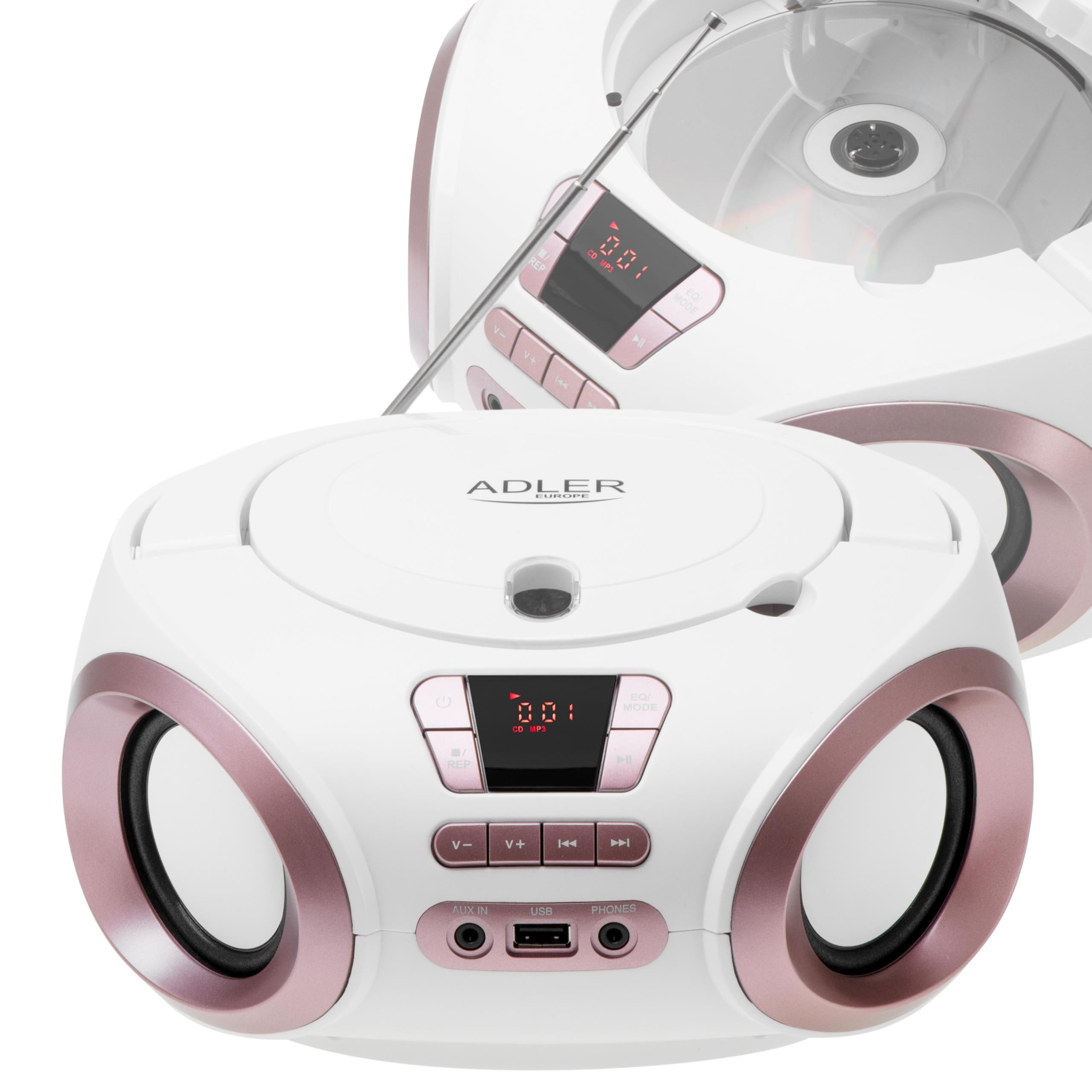 Adler AD 1181wc Radio Boombox CD MP3 USB FM-radio Geheugen 20-station Equalizer AUX-hoofdtelefoonaansluiting