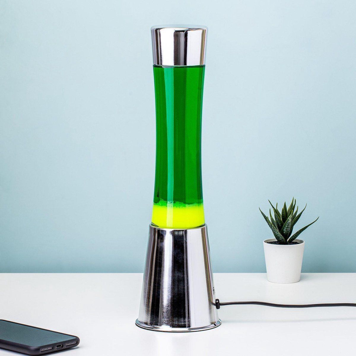 Fisura Lavalamp Zilver Met Groene Vloeistof En Gele Lava - Metaal - 2022