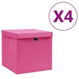 VidaXL Boîtes de rangement avec couvercle 4 pièces 28x28x28 cm rose