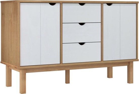 vidaXL Dressoir OTTA Massief Grenenhout Bruin en Wit 113,5x43x73 cm