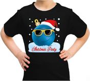 Bellatio Decorations Shoppartners Bv Foute kersttrui t-shirt - voor kinderen - Coole kerstbal - Christmas party - zwart - korte mouwen - kerstkleding 104/110