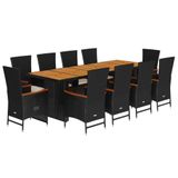 vidaXL 11-delige Tuinset met Kussens, Poly Rattan, Zwart
