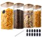 Botes de stockage Verre avec couvercle Set de 4 1600 ml Carré avec couvercle en bambou