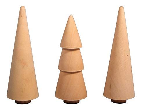 Rayher 46541505 houten bomen, 2,9 cm, natuur, gesorteerd 7,8-8,5 cm hoogte, doos 3 stuks, normaal