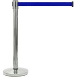 GJ Floors - Afzetpaal met trekband | Chroom - Donkerblauw - Hoogte: 92 cm - Lengte: 200 cm