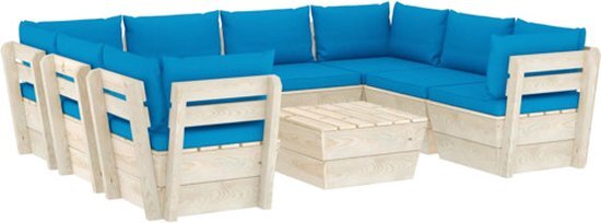 vidaXL 9-delige Loungeset met kussens pallet vurenhout