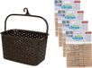 Merkloos / Sans marque Plastic Forte Wasknijpersmandje met ophanghaak - bruin - en 96x houten wasknijpers 7 cm - was ophangen