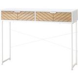 Console Blanche Moderne Pour Entrée Et Salon Avec 2 Tiroirs En Métal 100 X 30 X 75 Cm