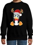 Bellatio Decorations Kersttrui / sweater voor jongens / meisjes - Merry Christmas - zwart - Kerst pinguin 134/146