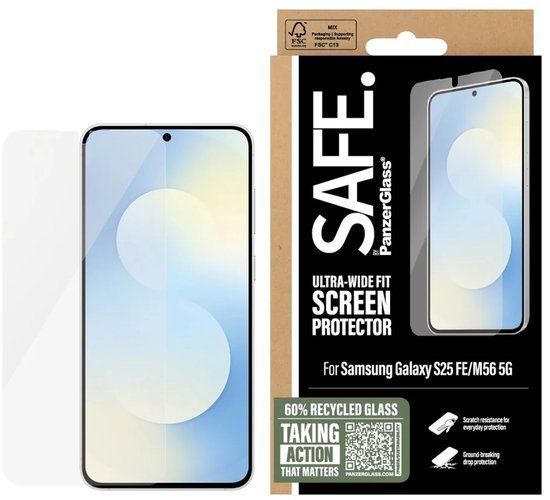 SAFE by PanzerGlass Ultra-Wide Fit Screenprotector geschikt voor Samsung Galaxy S25 FE