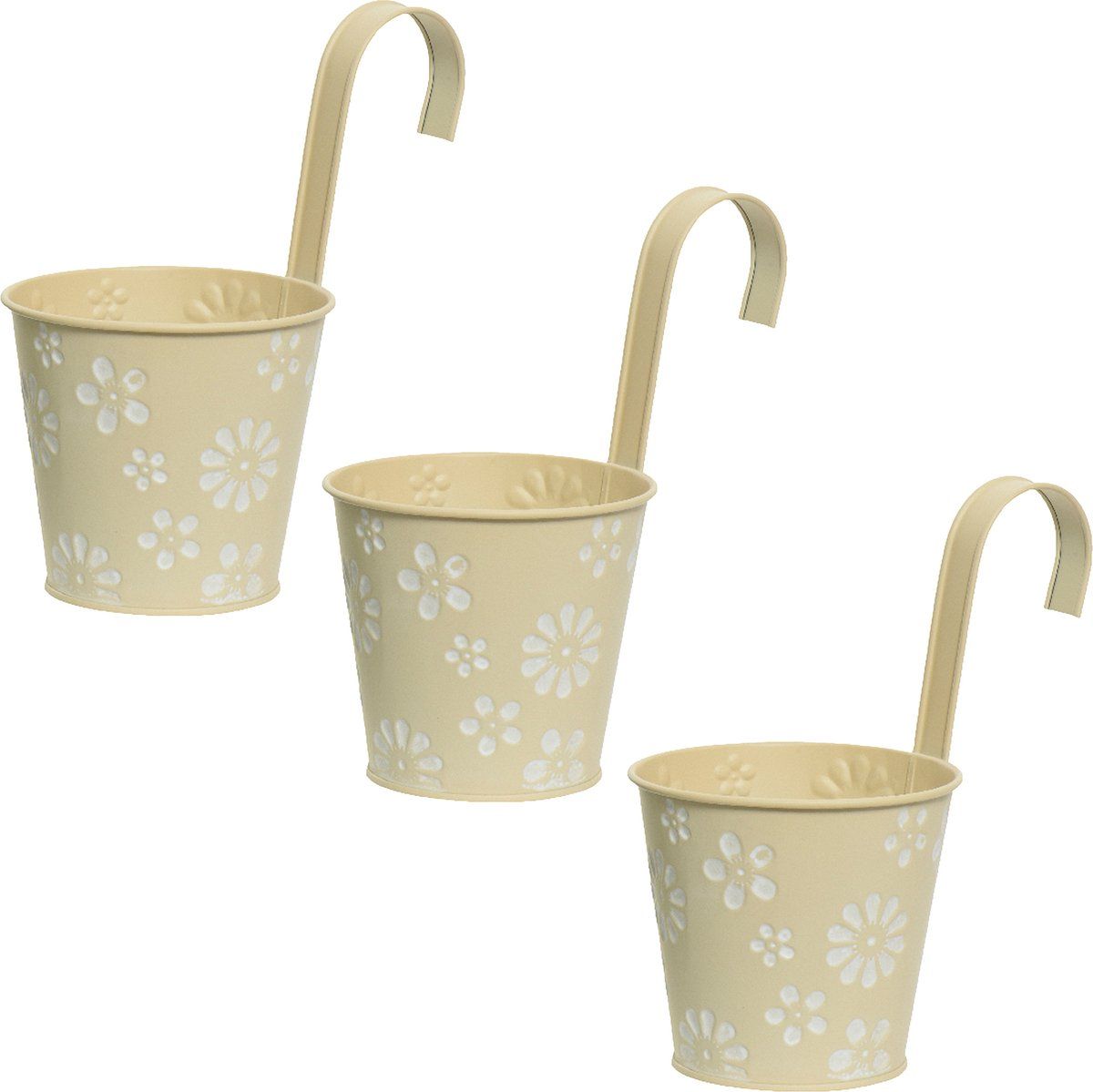 Decoris Bloempotten Ophangbaar - 3x - Zink - 32 x 16 cm - Crème
