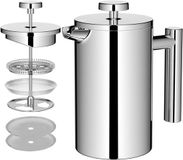 Ibenzoa® Dubbelwandige Roestvrij Stalen Franse Koffiepers - 650 ml, Zilver