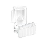Wessper Waterfilterkan met LED-indicatorr, 2 liter, Glazen Water filter karaf, Compacte waterfilter kan met actief kool filter, 5 Classic filterpatronen, BPA-vrij - Wit
