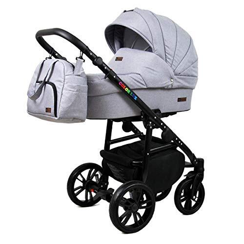 Lux4Kids Kinderwagen 3 in 1 complete set met autostoeltje Isofix babybad babydrager Buggy Colorlux Black van ChillyKids Silver Flex 3in1 (inclusief autostoeltje)