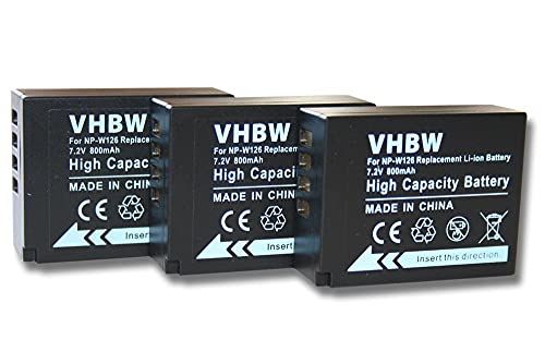 VHBW 3 x accu compatibel met Fuji/Fujifilm X-T100, X-T30, X-A7, X-Pro3, X-T200, X-A1, X-E2S camera Digicam DSLR (800mAh, 7,2V, Li-Ion)
