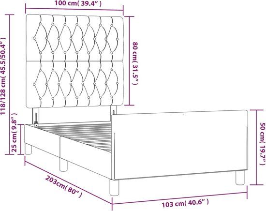 vidaXL Bedframe zonder matras 100x200 cm stof taupe