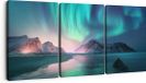 Artaza Canvas Schilderij Drieluik Groene Noorderlicht in Noorwegen - 180x80cm