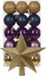 Kaemingk B.V. Boules de Noël 30x pc - or/bleu/violet- 6 cm - avec étoile topper or - plastique