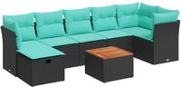 vidaXL 8-delige Loungeset met kussens, polyrattan, zwart