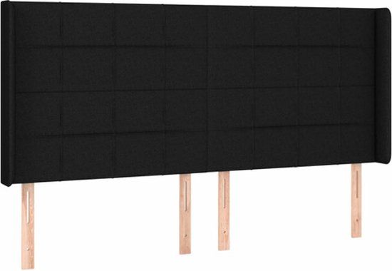 vidaXL Hoofdbord met randen 203x16x118/128 cm stof zwart