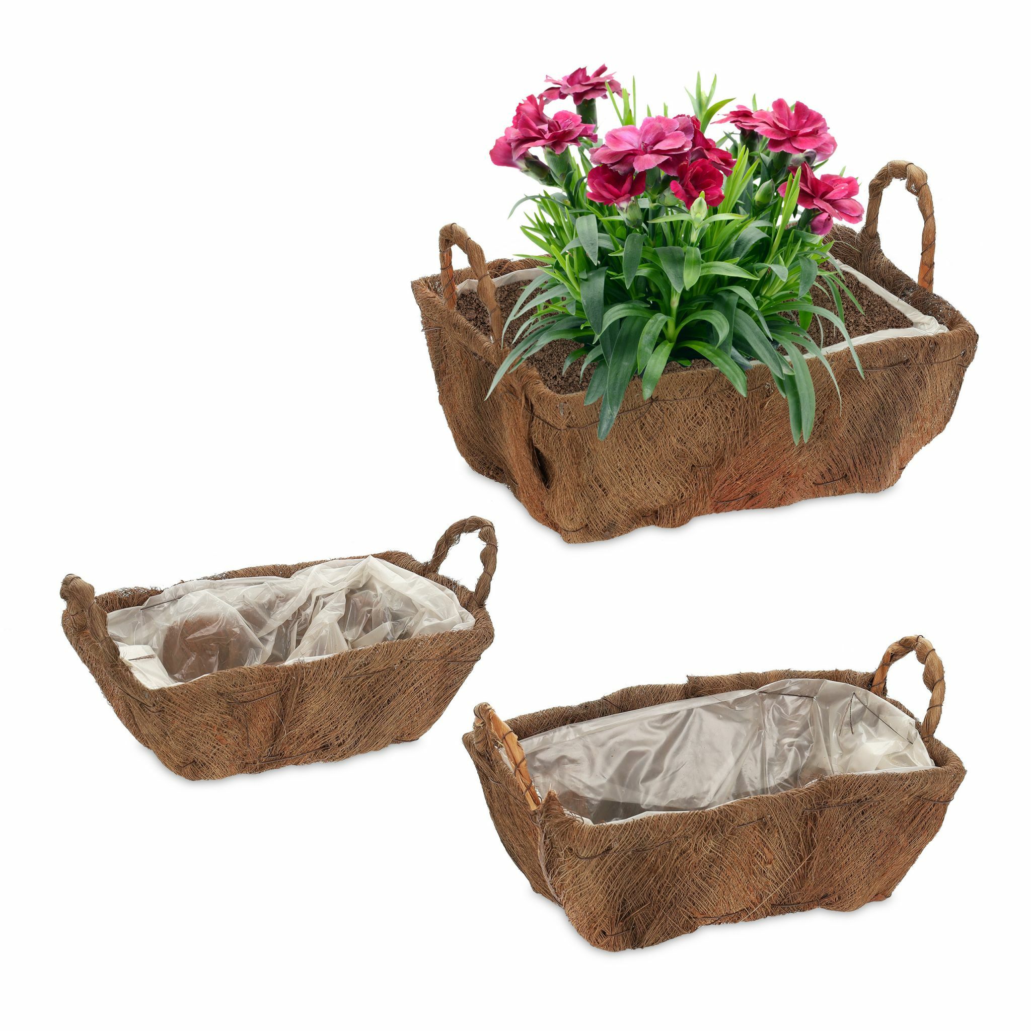 Relaxdays Plantenbak Balkon - Set van 3 - Bruin - Hout - Rechthoek - 24 x 30.5 x 19 cm